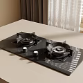Black Glass Gas Stove On Light Kitchen Countertop With Curtains And Blinds