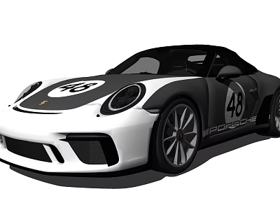 Black and White Sports Car with Number 48 Racing Design and Stylish Wheels 3d model