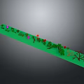 Lush Green Plant Strip With Colorful Flowers And Various Tree Species