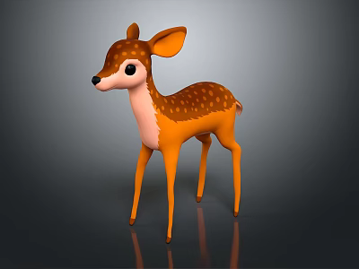 Cute Orange Deer Figurine with White Spots Standing 3D Model Design on Grey Background 3d model