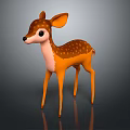 Cute Orange Deer Figurine with White Spots Standing 3D Model Design on Grey Background