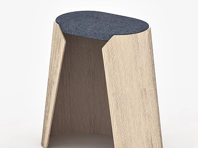 Modern Wooden Stool With Blue Cushioned Seat And Natural Wood Grain Design 3d model