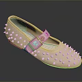 Fashionable Pink Studded Shoes with Buckle Strap and Perforated Design