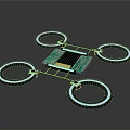 Modern Technological Device With Four Glowing Rings And Circuit Board Core 3d model