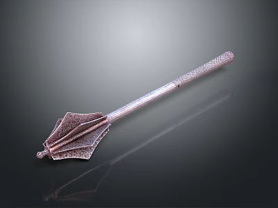 Antique Decorative Weapon With Long Textured Handle And Metallic Spearhead Design 3d model