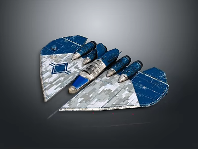 Blue And White Wing Shaped Model With Multiple Engines And Camouflage Pattern Design 3d model