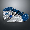 Blue And White Wing Shaped Model With Multiple Engines And Camouflage Pattern Design