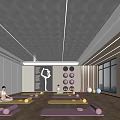 Yoga Studio with People Practicing Yoga Mats Poses Balls Natural Light and Modern Ceiling Design