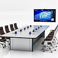 Modern Conference Room With White Top Silver Frame Conference Table And Brown Wheeled Office Chairs