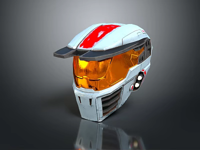 White Helmet With Red Stripe Orange Visor Black Components And Circular Buttons 3d model
