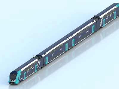 Modern Electric Train With Streamlined Front Multiple Dark Blue And Light Blue Carriages 3d model