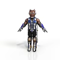 3D Warrior Character In Blue And Black Armor With White Helmet