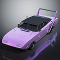 Purple Vintage Muscle Car Featuring Black Roof And Rear Spoiler Design
