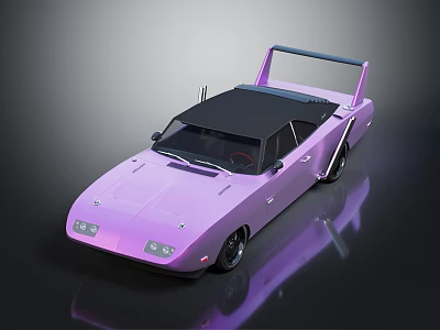 Purple Vintage Muscle Car Featuring Black Roof And Rear Spoiler Design 3d model