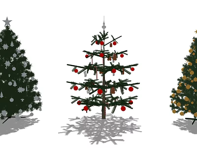 Festively Decorated Christmas Tree With Red Ornaments Star And White Decorations On Branches 3d model