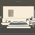 Modern Beige Bedroom Interior With Recessed Lighting Bed Wall Art Table Lamp And Window Desk