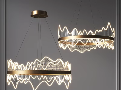 Modern Chandeliers with Gold Frame Wave Shaped LED Light Circular Design for Interior Decoration 3d model