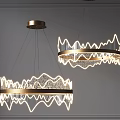 Modern Chandeliers with Gold Frame Wave Shaped LED Light Circular Design for Interior Decoration