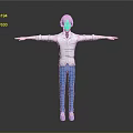 3D Animated Character With Blue Hair White Shirt And Blue Pants Arms Outstretched