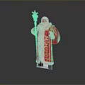Traditional Santa Claus Standing Figure With Red Robe Golden Ornaments And Blue Scepter