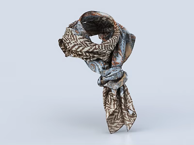 Folded Soft Scarf With Brown And Blue Abstract Pattern For Fashionable Look 3d model