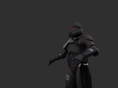 Game Movie Character In Black Armor Standing Pose With Red Accents And Helmet 3d model