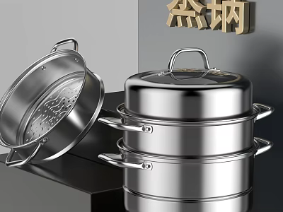 Stainless Steel Multi Layer Steamer With Steaming Basket 3d model