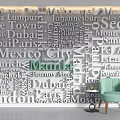 Letter background wall creative place name background wall living room sofa background wall three-dimensional character background wall net red background wall 3d model