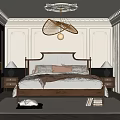 Elegant Bedroom Interior With Wooden Bed Blanket Pillows Arched Window And Geometric Rug