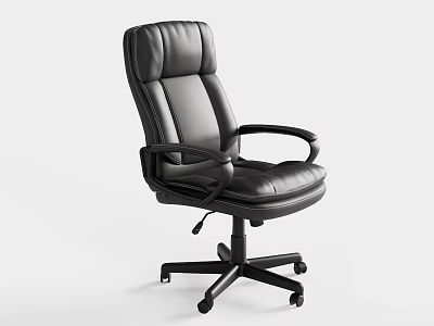 Ergonomic Black Leather Office Chair With Swivel Wheels And Armrests 3d model