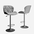 Modern Gray Adjustable Upholstered Bar Stools With Geometric Backrest And Metal Base 3d model
