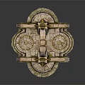 Decorative Stone Scene Component With Symmetrical Arch Pillars And Textured Circular Base 3d model