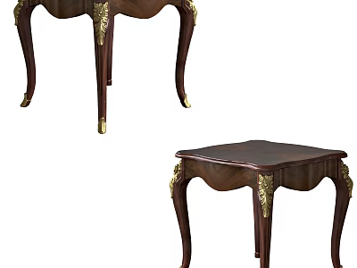 Classical Wooden Corner Table With Gold Accents And Carved Legs Design 3d model