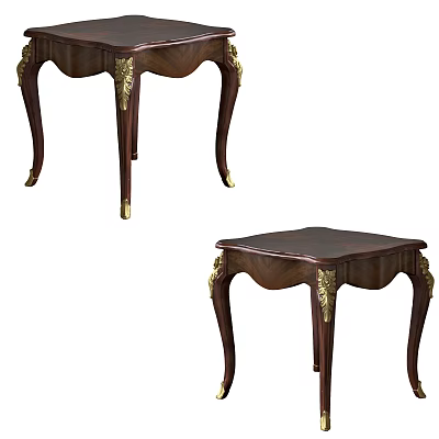 Classical Wooden Corner Table With Gold Accents And Carved Legs Design 3d model