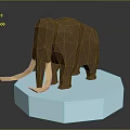 Low Poly Style Mammoth Figure Standing On Blue Hexagonal Base