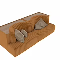 Orange Velvet Two Seater Sofa With Vertical Tufted Design And Accent Pillows