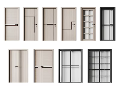 Modern Hinged Doors with Diverse Designs Glass Inserts and Wooden Panels for Home Interiors 3d model