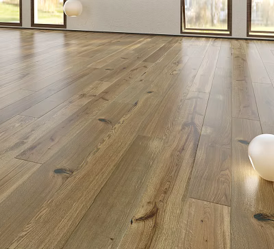 Shiny Natural Wooden Floor With Visible Grain And Knots In Modern Room With Natural Light 3d model
