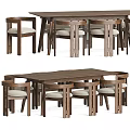 Modern Wooden Dining Table Set With Six Upholstered Chairs And Sturdy Frame