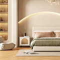 Modern Elegant Bedroom Interior With Chandelier Curved Wall Lighting Bed Nightstands Wardrobe And Rug