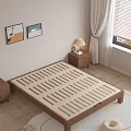 Modern Wooden Double Bed with Slatted Platform Storage Cabinets and Window View
