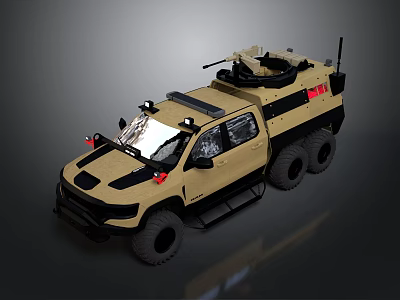 Military Armored Six Wheel Vehicle With Roof Mounted Weapon And Khaki Exterior 3d model