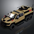 Military Armored Six Wheel Vehicle With Roof Mounted Weapon And Khaki Exterior