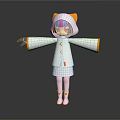 3D Game Film Character With White Hooded Coat Pink Hair Purple Eyes And Outstretched Arms