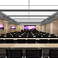 Modern Conference Room Interior With Rows Of Chairs And Multiple Screens