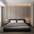 Modern Minimalist Bedroom Interior Design With Wooden Wall Panels Large Bed And Pendant Lights