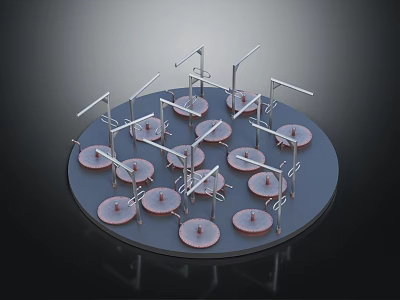 Circular Platform Structure With Multiple Vertical Stands And Circular Bases 3d model