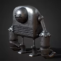 Robot Character With Metallic Design Round Head And Mechanical Limbs 3d model