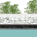 Scenic Wall With Landscape Painting Stone Panels Surrounded By Trees And Water Reflection