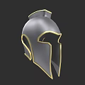 Ancient Spartan Style Silver Helmet With Gold Accents And Classic Design